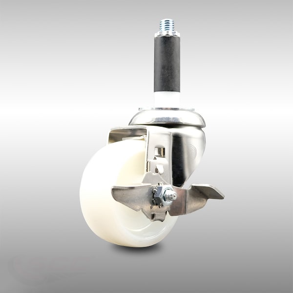 Service Caster 3 Inch 316SS Nylon Wheel Swivel 7/8 Inch Expanding Stem Caster with Brake SCC SCC-SS316EX20S314-NYS-TLB-78 - main